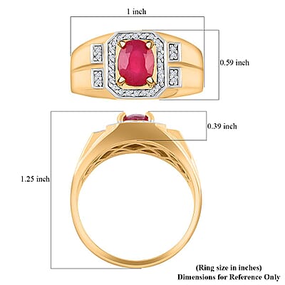 Benati Ruby and White Zircon Men's Ring in Vermeil Yellow Gold Over Sterling Silver (Size 10.0) 3.10 ctw