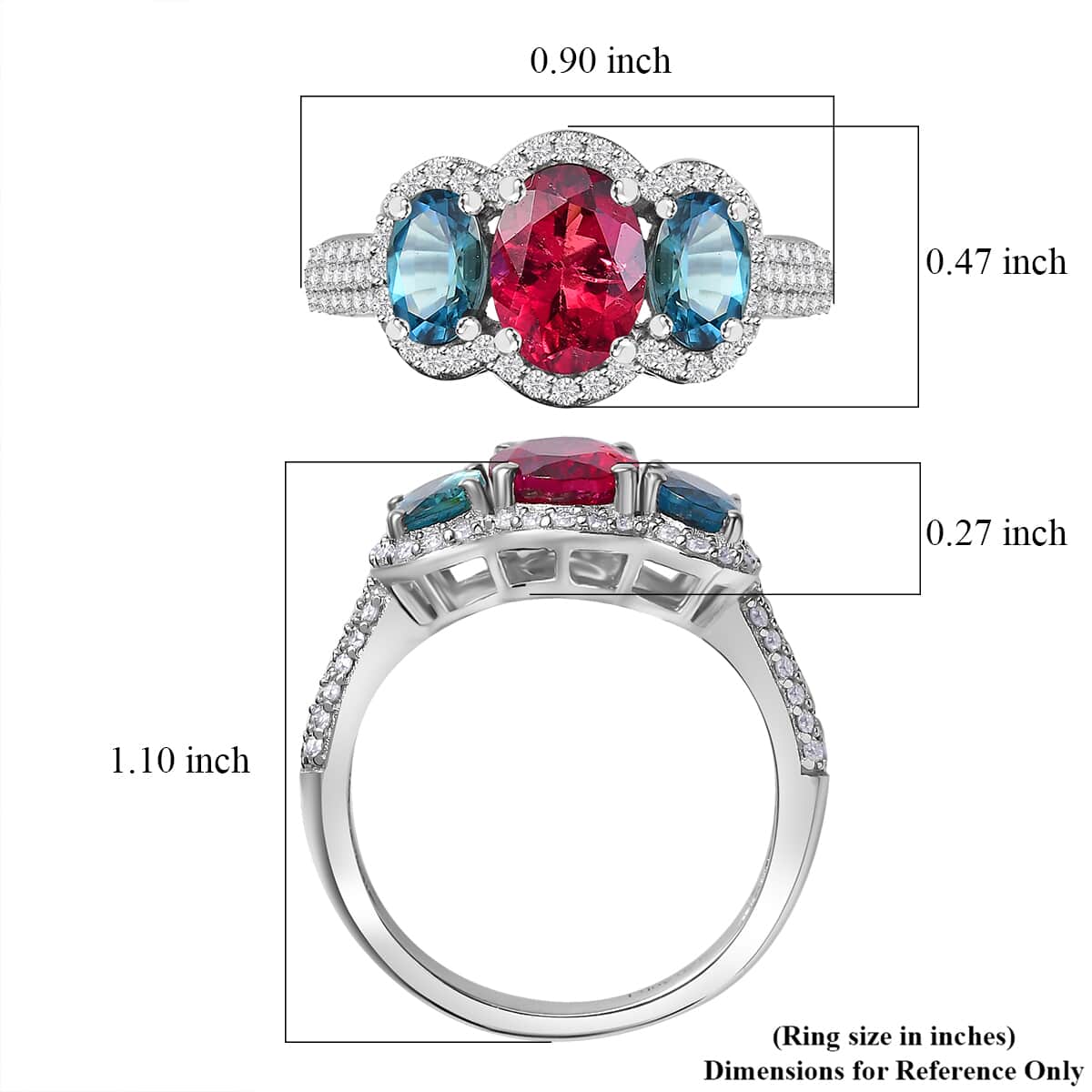 Ouro Fino Rubellite and Multi Gemstone Ring in Rhodium Over Sterling Silver (Size 6.0) 2.90 ctw image number 5