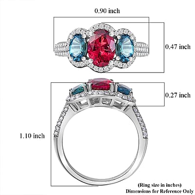 Premium Ouro Fino Rubellite and Multi Gemstone 2.90 ctw Trilogy Ring in Rhodium Over Sterling Silver (Size 6.0)