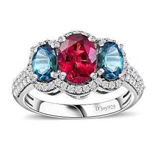 Premium Ouro Fino Rubellite and Multi Gemstone 2.90 ctw Trilogy Ring in Rhodium Over Sterling Silver (Size 7.0)