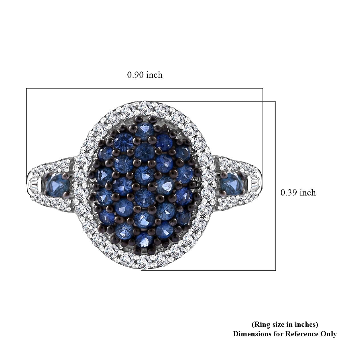Ceylon Blue Sapphire and Moissanite Cluster Ring in Rhodium Over Sterling Silver (Size 10.0) 1.40 ctw