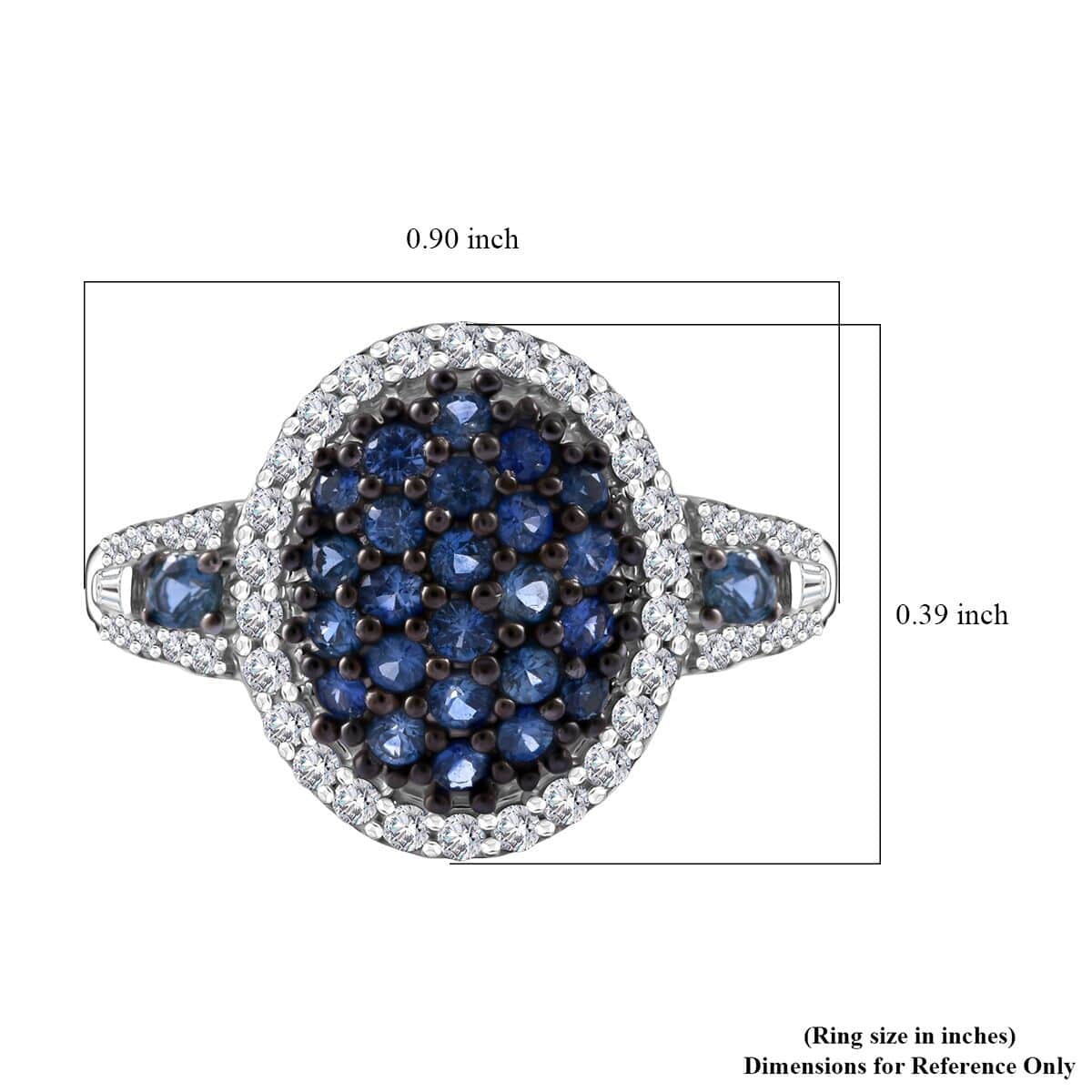 Ceylon Blue Sapphire and Moissanite Cluster Ring in Rhodium Over Sterling Silver (Size 10.0) 1.40 ctw image number 4