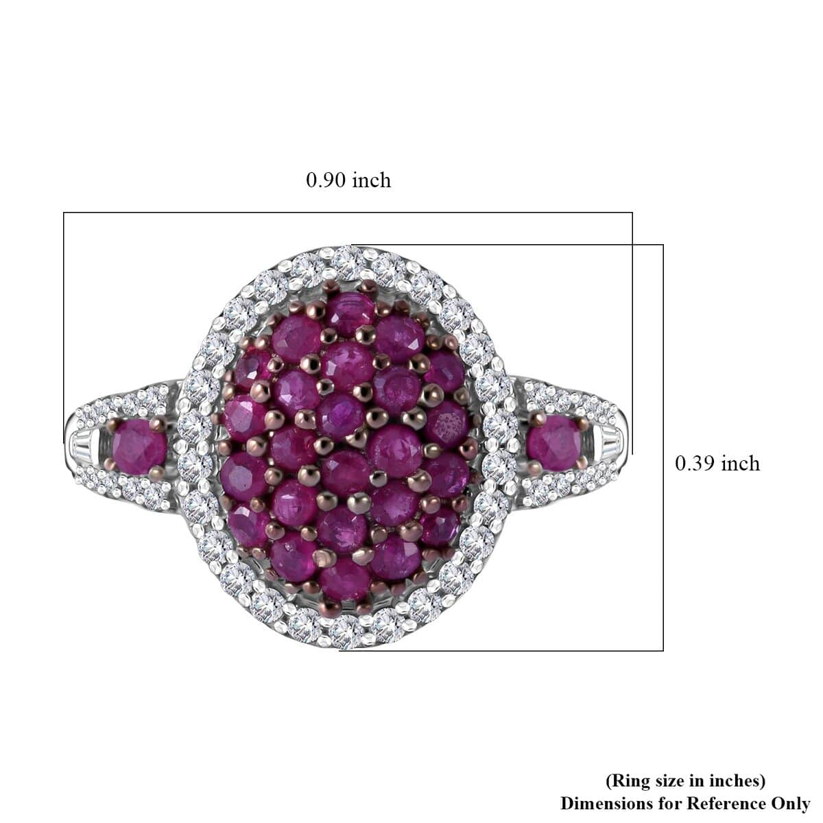 Mozambique Ruby and Moissanite Cluster Ring in Rhodium Over Sterling Silver (Size 5.0) 1.20 ctw image number 4