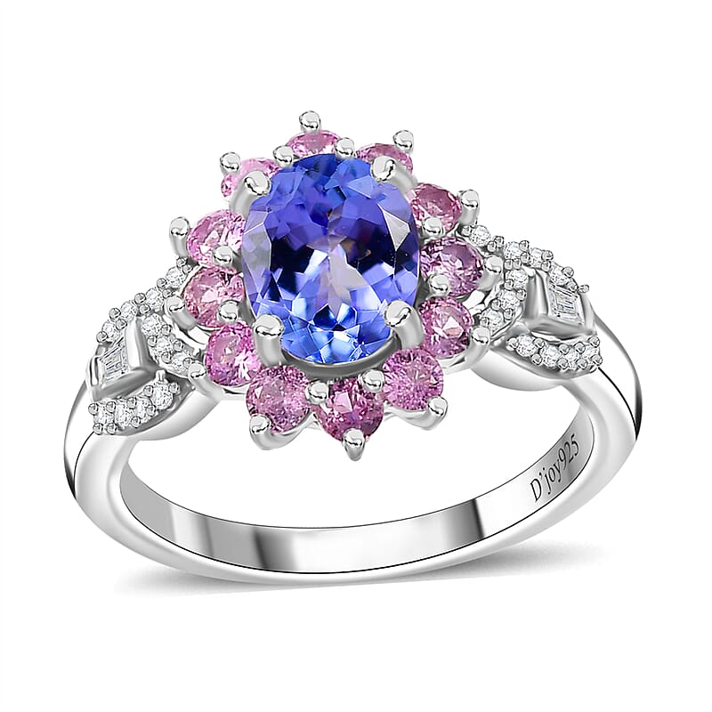 Tanzanite and Multi Gemstone 2.25 ctw Chandelier Tree Ring in Rhodium Over Sterling Silver (Size 10.0)