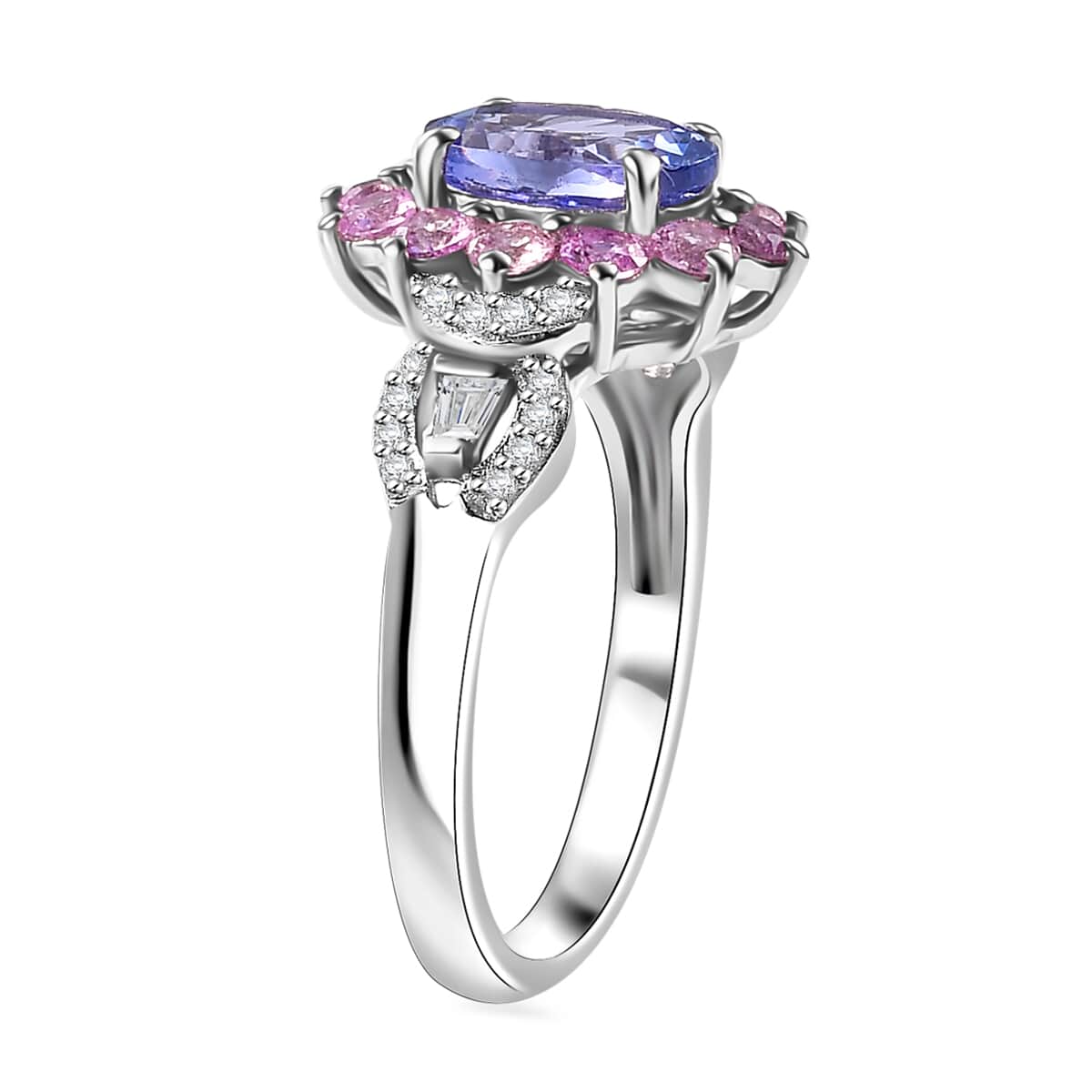 Tanzanite and Multi Gemstone 2.25 ctw Chandelier Tree Ring in Rhodium Over Sterling Silver (Size 10.0) image number 3