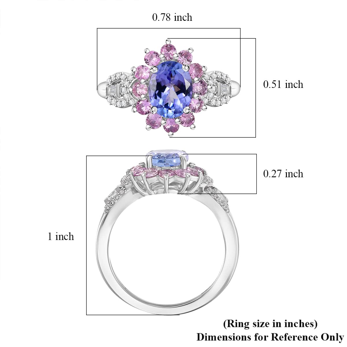 Tanzanite and Multi Gemstone 2.25 ctw Chandelier Tree Ring in Rhodium Over Sterling Silver (Size 10.0) image number 5