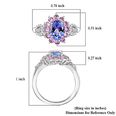 Tanzanite and Multi Gemstone 2.25 ctw Chandelier Tree Ring in Rhodium Over Sterling Silver (Size 10.0)