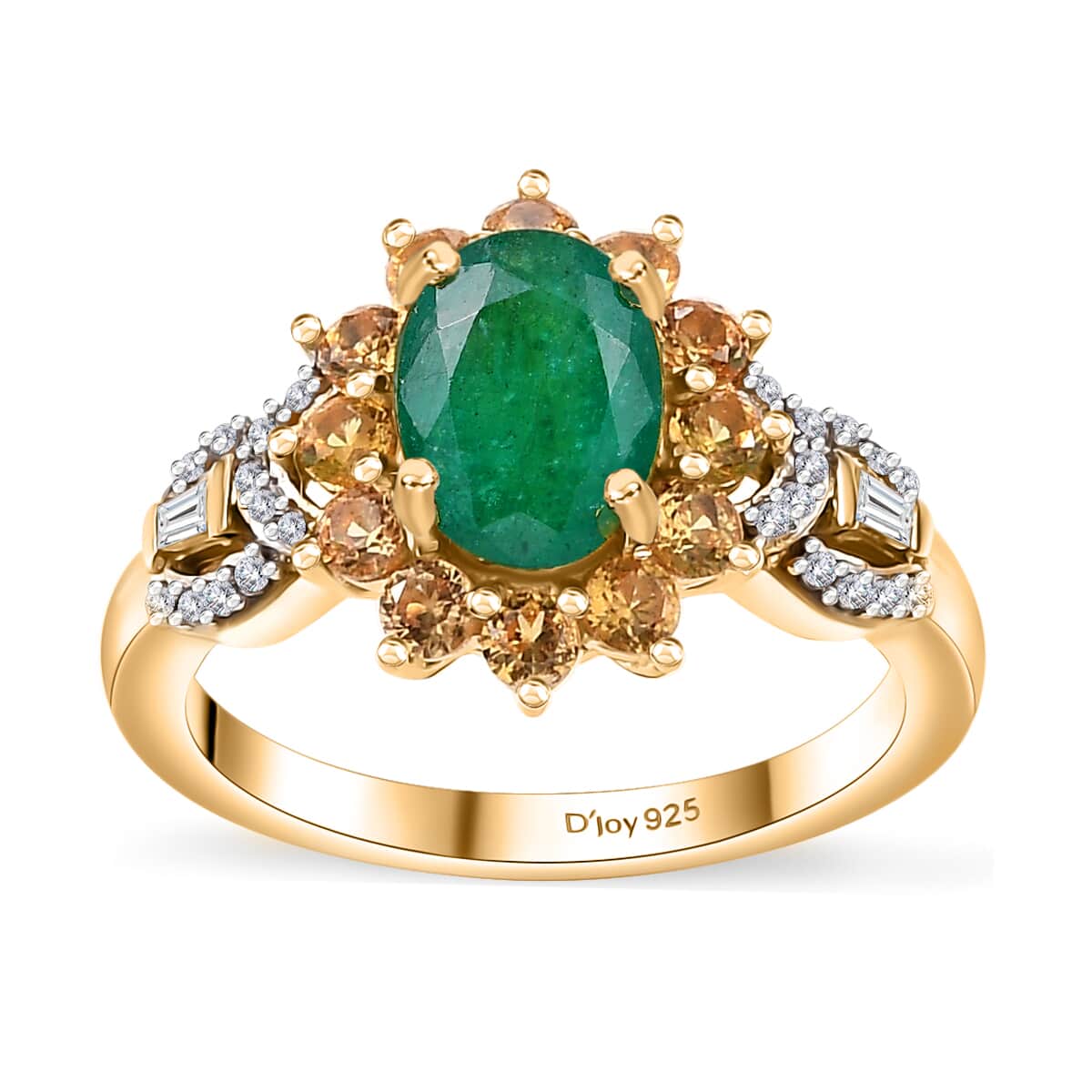 Kagem Zambian Emerald and Multi Gemstone 2.10 ctw Chandelier Tree Ring in 18K Vermeil Yellow Gold Over Sterling Silver (Size 6.0) image number 0