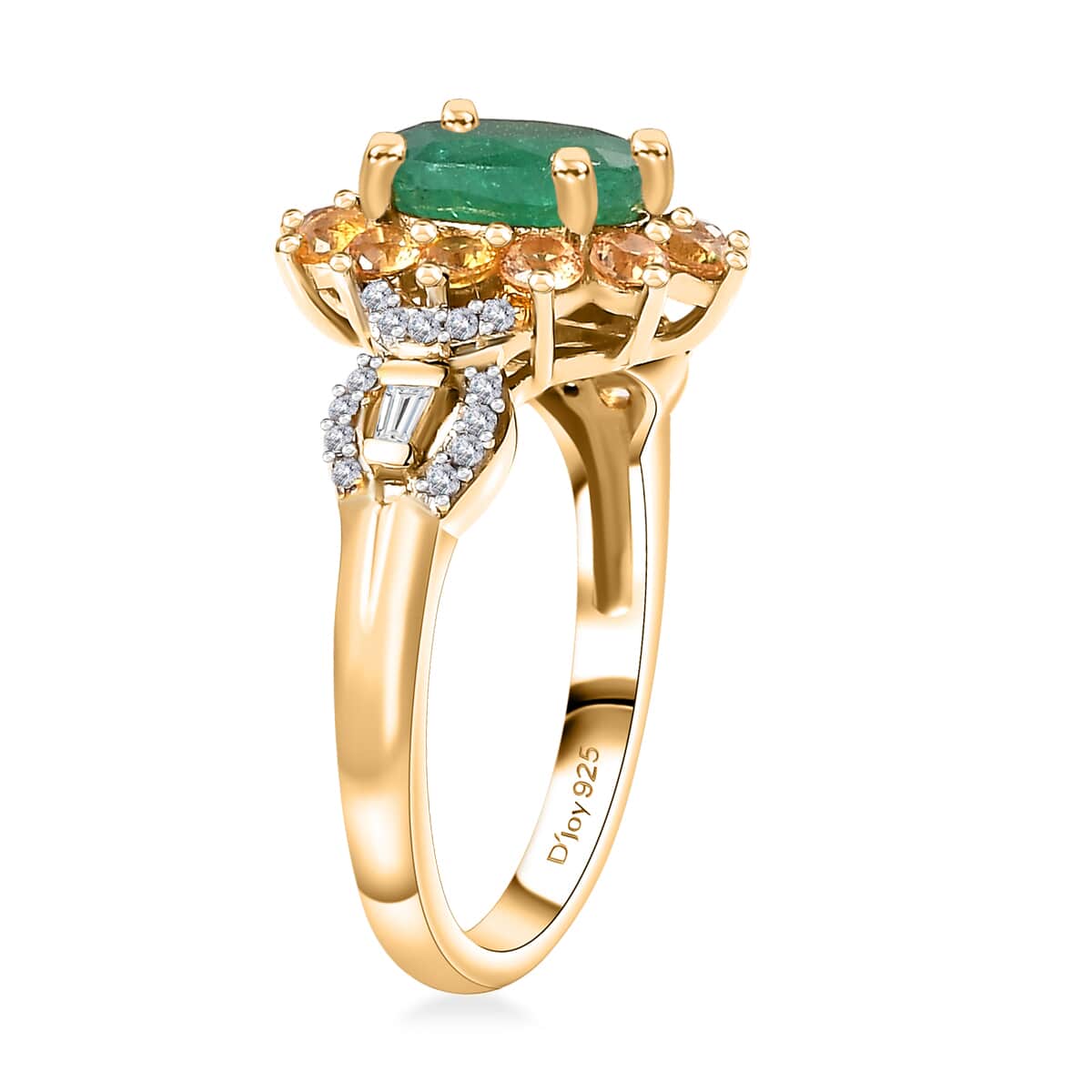 Kagem Zambian Emerald and Multi Gemstone 2.10 ctw Chandelier Tree Ring in 18K Vermeil Yellow Gold Over Sterling Silver (Size 6.0) image number 3