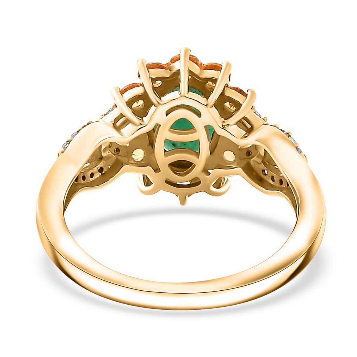 Kagem Zambian Emerald and Multi Gemstone 2.10 ctw Chandelier Tree Ring in 18K Vermeil Yellow Gold Over Sterling Silver (Size 6.0) image number 4