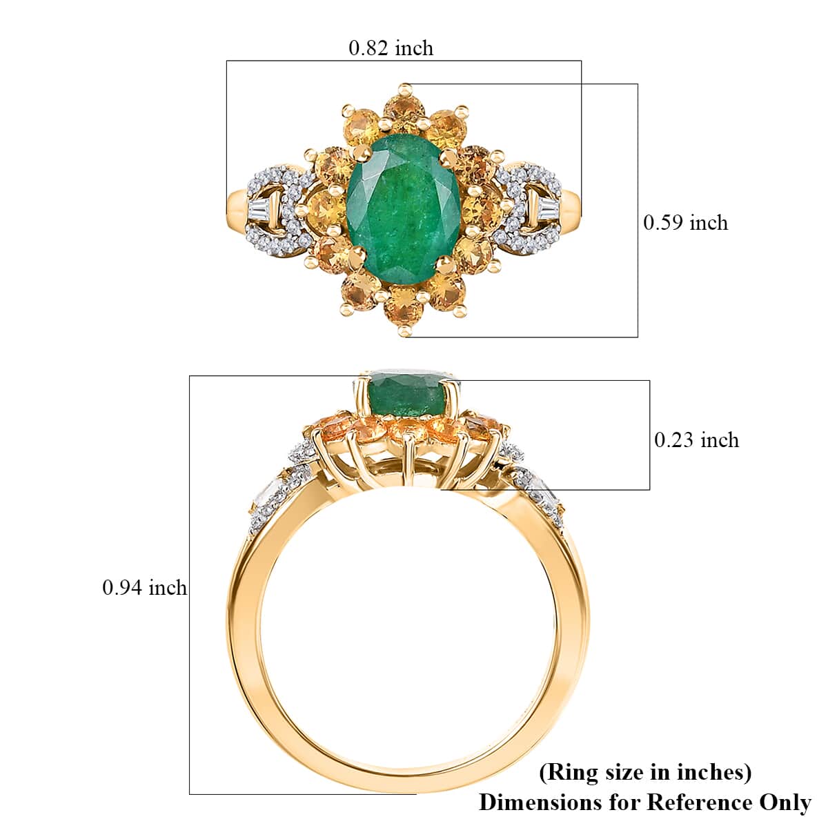 Kagem Zambian Emerald and Multi Gemstone 2.10 ctw Chandelier Tree Ring in 18K Vermeil Yellow Gold Over Sterling Silver (Size 6.0) image number 5