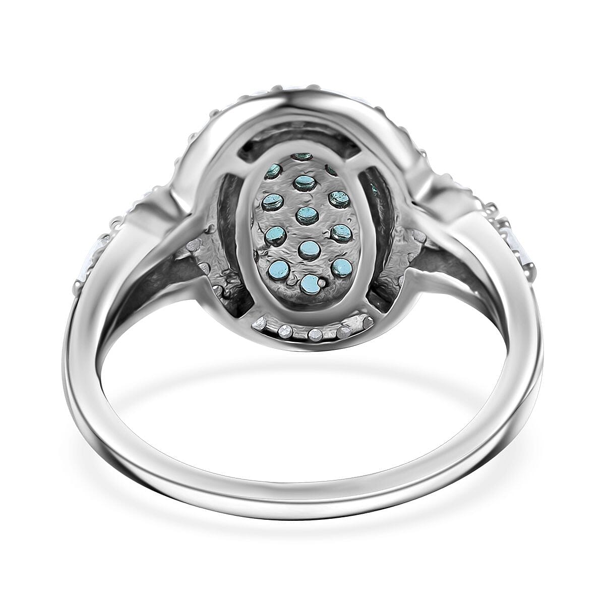 Kagem Zambian Emerald and Moissanite Cluster Ring in Rhodium Over Sterling Silver (Size 10.0) 1.00 ctw image number 3