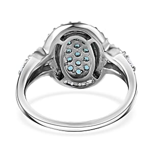 Kagem Zambian Emerald and Moissanite Cluster Ring in Rhodium Over Sterling Silver (Size 7.0) 1.00 ctw