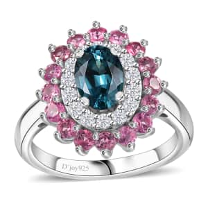 Premium Monte Belo Indicolite and Multi Gemstone 1.85 ctw Sunburst Ring in Rhodium Over Sterling Silver (Size 10.0)