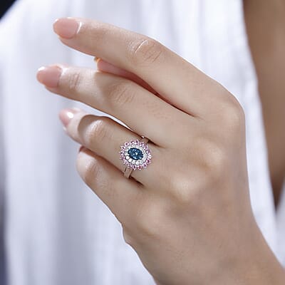 Premium Monte Belo Indicolite and Multi Gemstone 1.85 ctw Sunburst Ring in Rhodium Over Sterling Silver (Size 10.0)