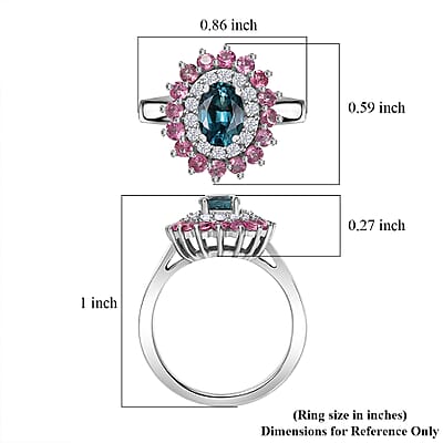 Premium Monte Belo Indicolite and Multi Gemstone 1.85 ctw Sunburst Ring in Rhodium Over Sterling Silver (Size 10.0)
