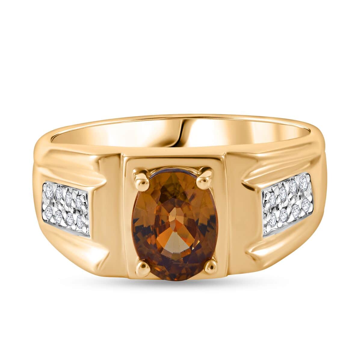 Tanzanian Yellow Zircon and White Zircon Men's Ring in Vermeil Yellow Gold Over Sterling Silver (Size 10.0) 2.15 ctw image number 0
