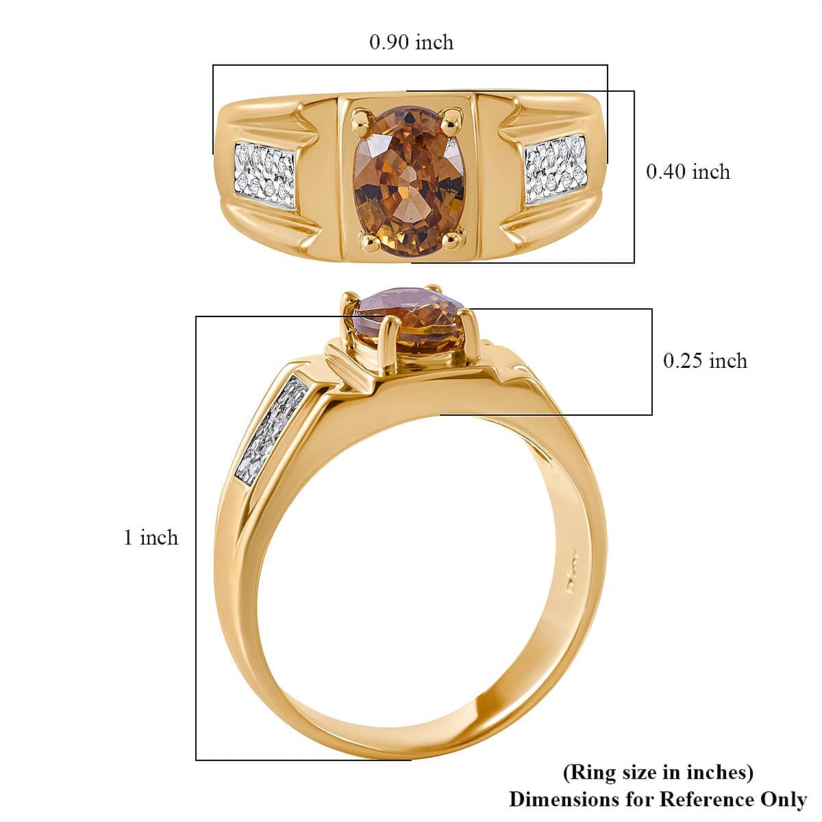 Tanzanian Yellow Zircon and White Zircon 2.15 ctw Men's Ring in Vermeil Yellow Gold Over Sterling Silver (Size 10.0)