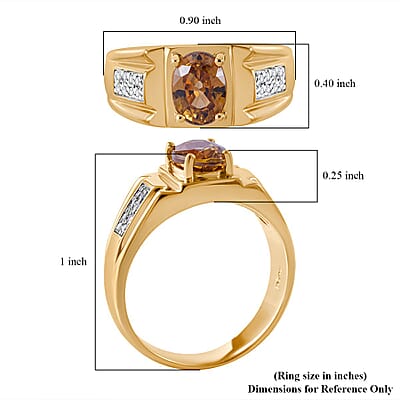 Tanzanian Yellow Zircon and White Zircon 2.15 ctw Men's Ring in Vermeil Yellow Gold Over Sterling Silver (Size 10.0)