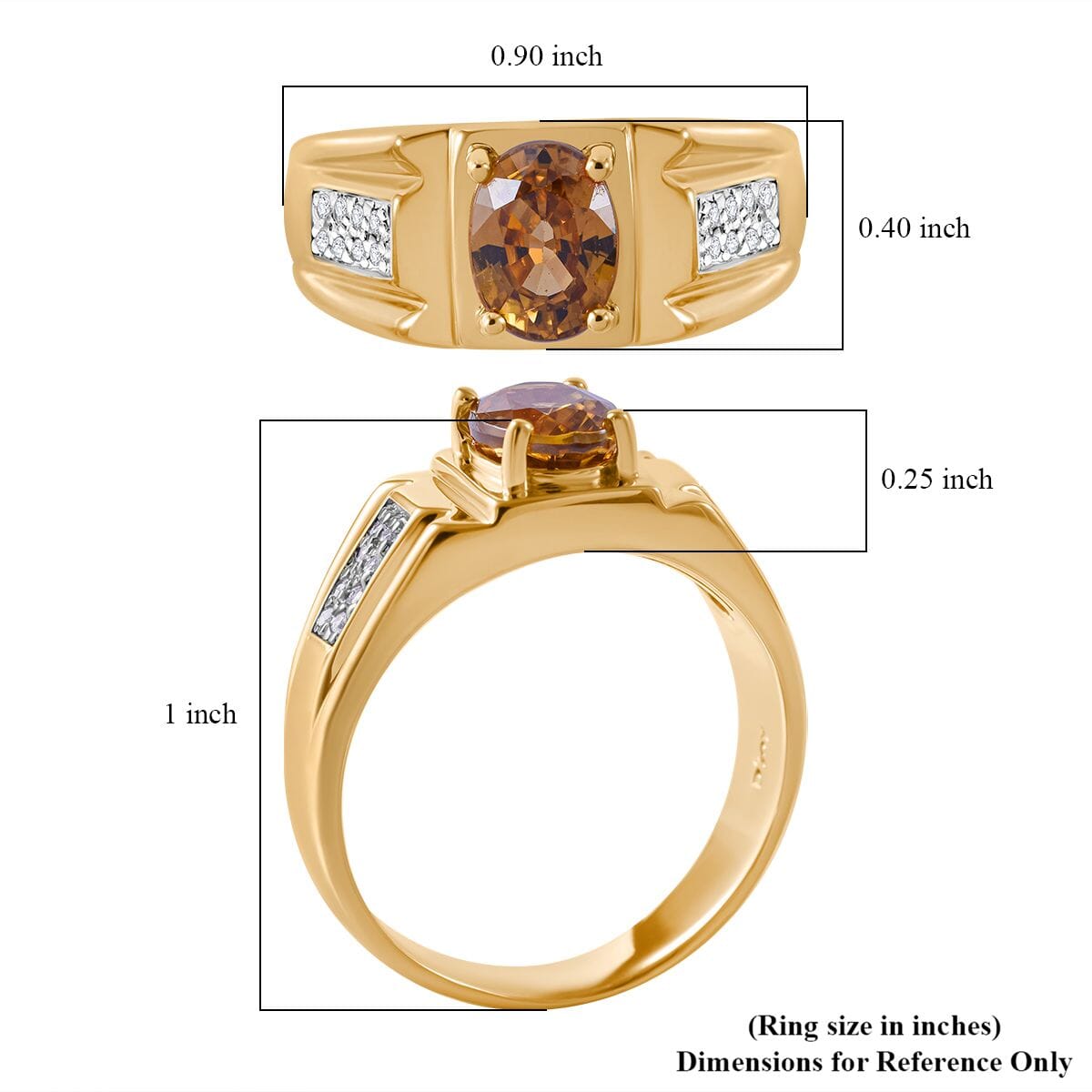 Tanzanian Yellow Zircon and White Zircon Men's Ring in Vermeil Yellow Gold Over Sterling Silver (Size 11.0) 2.15 ctw image number 4