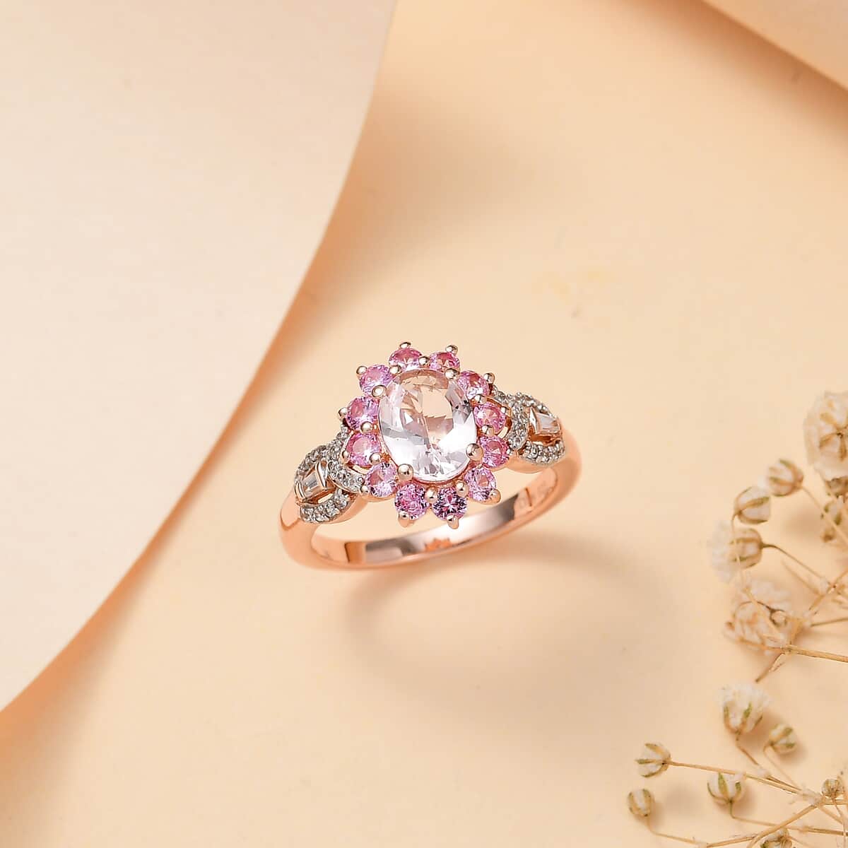 Marropino Morganite and Multi Gemstone 1.85 ctw Chandelier Tree Ring in 18K Vermeil Rose Gold Over Sterling Silver (Size 10.0) image number 1