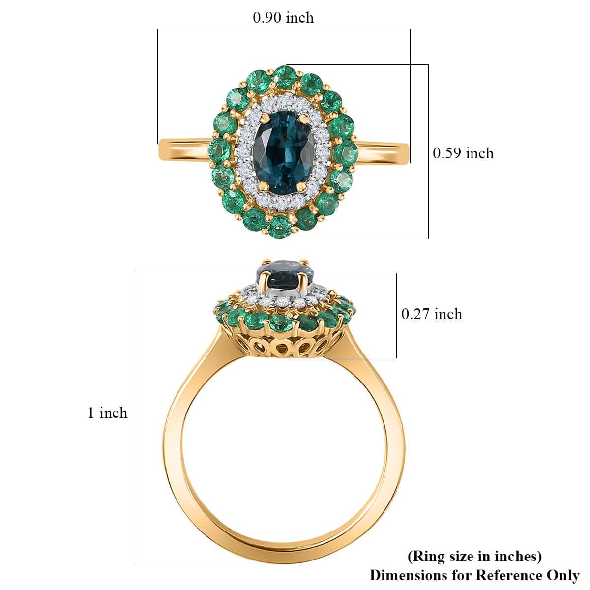 Luxoro 14K Yellow Gold AAA Monte Belo Indicolite, Boyaca Colombian Emerald and G-H I2 Diamond Floral Ring (Size 7.0) 4 Grams 1.52 ctw image number 5