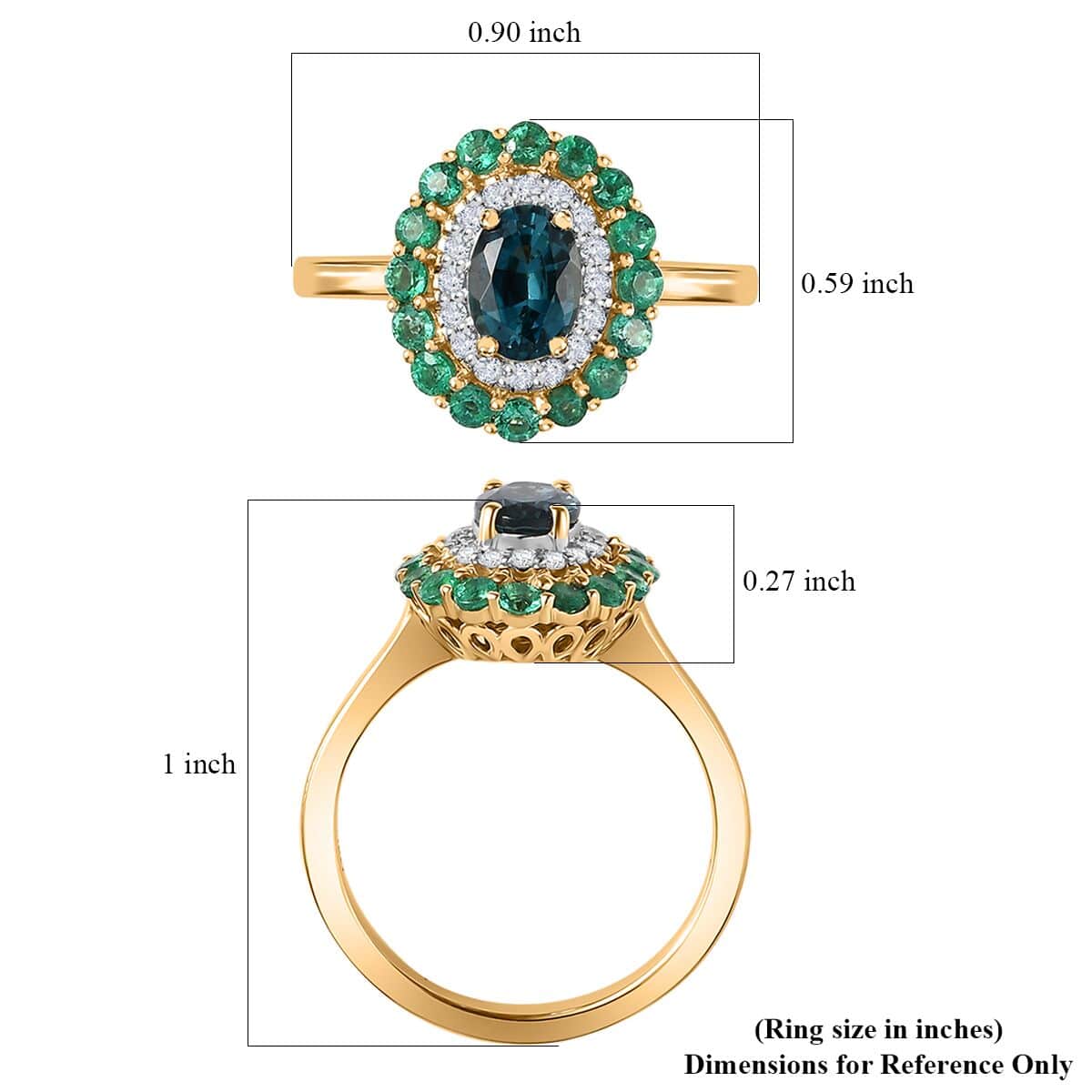 Luxoro 14K Yellow Gold AAA Monte Belo Indicolite, Boyaca Colombian Emerald and G-H I2 Diamond Floral Ring (Size 8.0) 4 Grams 1.52 ctw image number 5