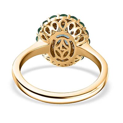 Luxoro AAA Monte Belo Indicolite, Boyaca Colombian Emerald and G-H I2 Diamond 1.52 ctw Floral Ring in 14K Yellow Gold (Size 8.0) 4 Grams