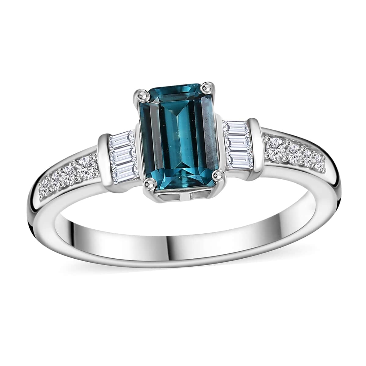 Premium Monte Belo Indicolite, Moissanite Ring in Rhodium Over Sterling Silver (Size 6.0) 1.10 ctw image number 0