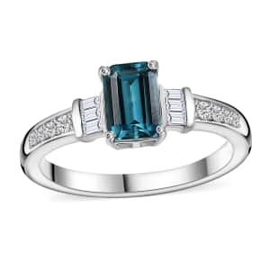 Premium Monte Belo Indicolite and Moissanite 1.10 ctw Ring in Rhodium Over Sterling Silver (Size 6.0)