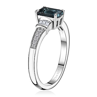 Premium Monte Belo Indicolite and Moissanite 1.10 ctw Ring in Rhodium Over Sterling Silver (Size 6.0)