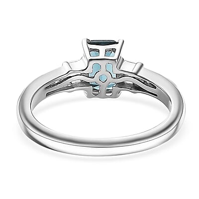Premium Monte Belo Indicolite and Moissanite 1.10 ctw Ring in Rhodium Over Sterling Silver (Size 6.0)