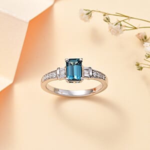 D'Joy Premium Monte Belo Indicolite and Moissanite 1.10 ctw Ring in Rhodium Over Sterling Silver (Size 7.0)