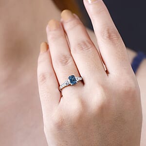 D'Joy Premium Monte Belo Indicolite and Moissanite 1.10 ctw Ring in Rhodium Over Sterling Silver (Size 7.0)