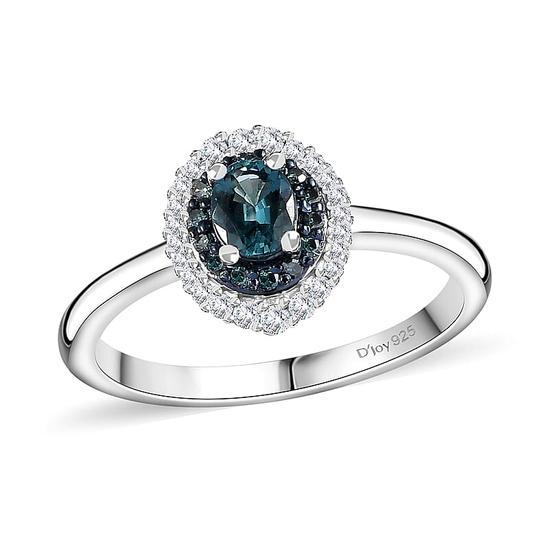 Premium Monte Belo Indicolite, Blue and White Diamond 0.60 ctw Oceanic Radiance Ring in Rhodium Over Sterling Silver (Size 10.0)