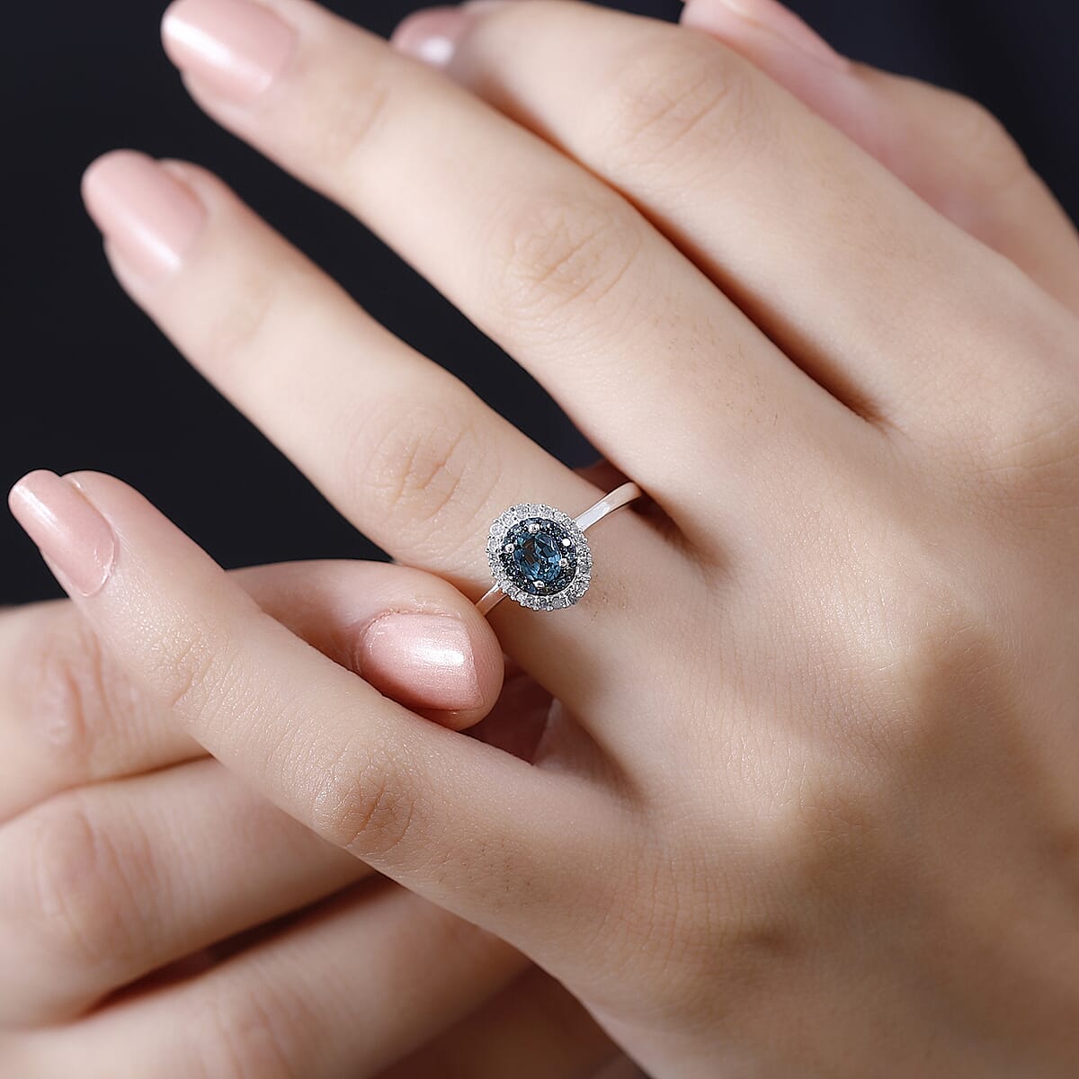 Premium Monte Belo Indicolite, Blue Diamond (IR), Diamond (0.25 cts) Double Halo Ring in Rhodium Over Sterling Silver (Size 10.0) 0.60 ctw image number 2