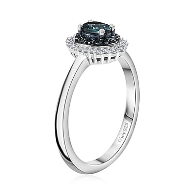 Premium Monte Belo Indicolite, Blue and White Diamond 0.60 ctw Oceanic Radiance Ring in Rhodium Over Sterling Silver (Size 10.0)