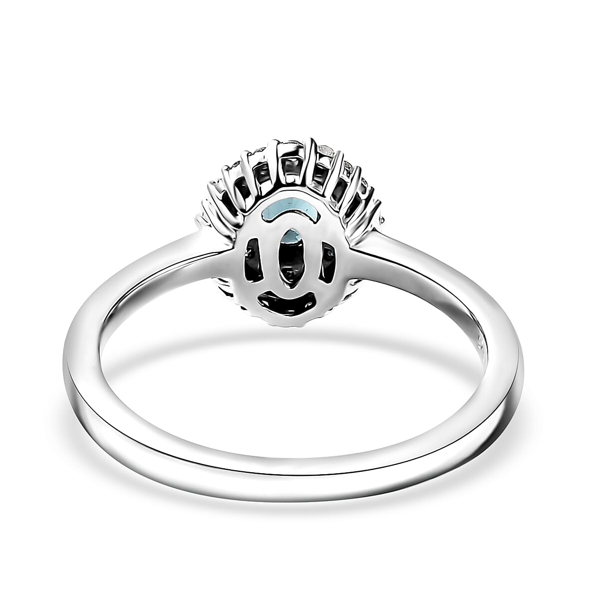 Premium Monte Belo Indicolite, Blue Diamond (IR), Diamond (0.25 cts) Double Halo Ring in Rhodium Over Sterling Silver (Size 10.0) 0.60 ctw image number 4