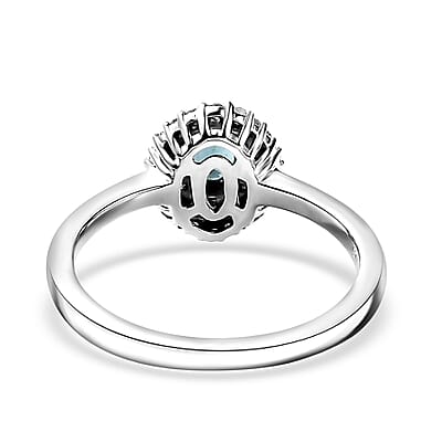 Premium Monte Belo Indicolite, Blue and White Diamond 0.60 ctw Oceanic Radiance Ring in Rhodium Over Sterling Silver (Size 10.0)
