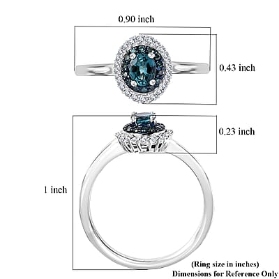 Premium Monte Belo Indicolite, Blue and White Diamond 0.60 ctw Oceanic Radiance Ring in Rhodium Over Sterling Silver (Size 10.0)
