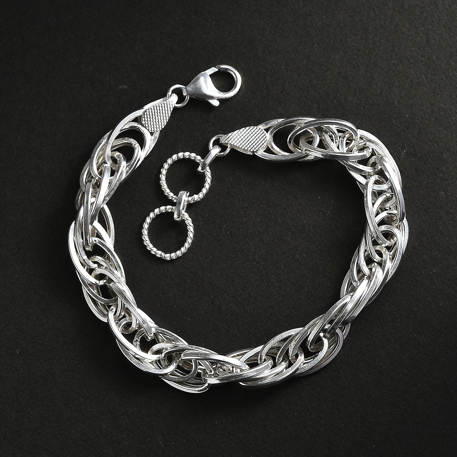 Sterling Silver Spiral Oval Link Chain Bracelet (7.25-8.00In) 14 Grams