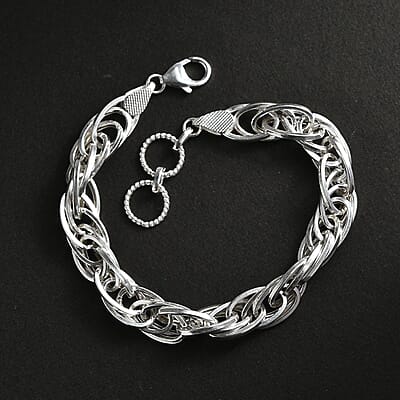 Sterling Silver Spiral Oval Link Chain Bracelet (7.25-8.00In) 14 Grams