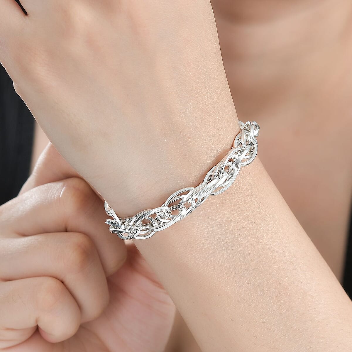 Sterling Silver Spiral Oval Link Chain Bracelet (7.25-8.00In) 14 Grams image number 2