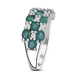 Zambian Emerald and White Zircon 2.21 ctw Ring in Rhodium Over Sterling Silver (Size 8.0)