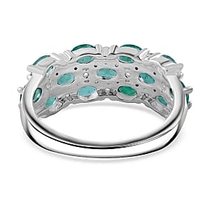 Zambian Emerald and White Zircon 2.21 ctw Ring in Rhodium Over Sterling Silver (Size 8.0)