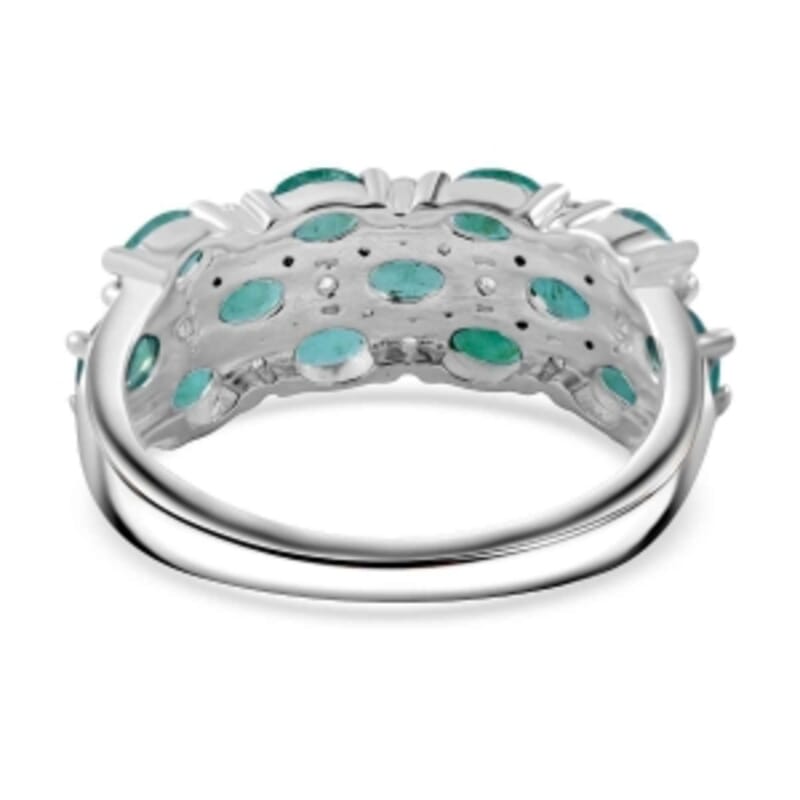 Zambian Emerald and White Zircon 2.21 ctw Ring in Rhodium Over Sterling Silver (Size 8.0)