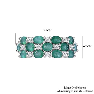 Zambian Emerald and White Zircon 2.21 ctw Ring in Rhodium Over Sterling Silver (Size 8.0)