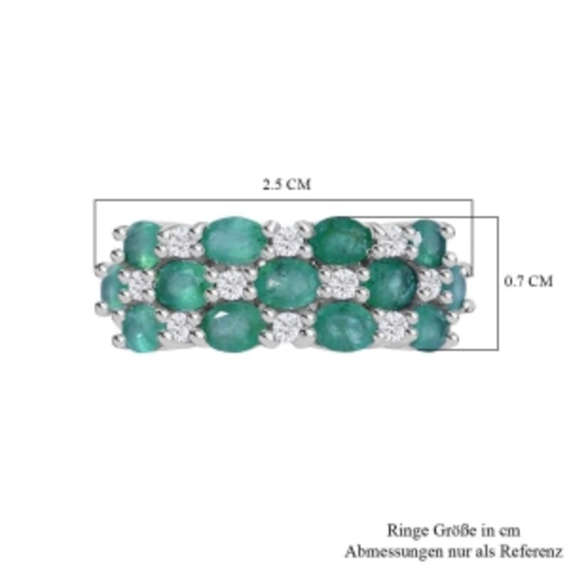 Zambian Emerald and White Zircon 2.21 ctw Ring in Rhodium Over Sterling Silver (Size 8.0)