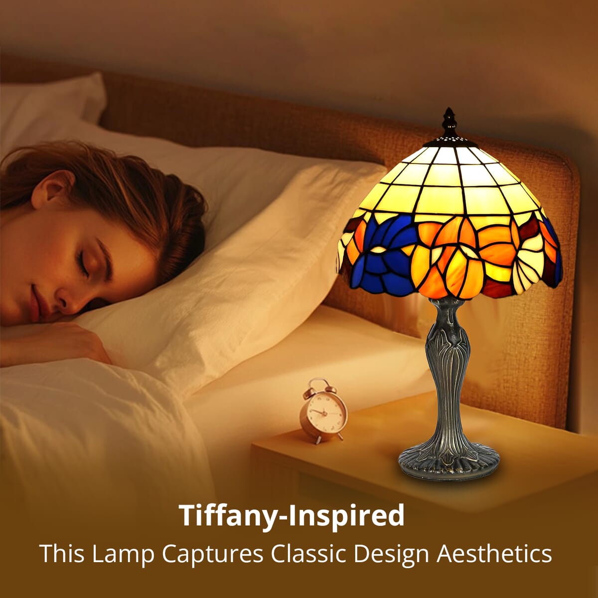 Tiffany Style Lamp Shade with Multi Color 6-Sided Classic Filigree Pattern 10 (E26 Bulb Not Included) image number 5
