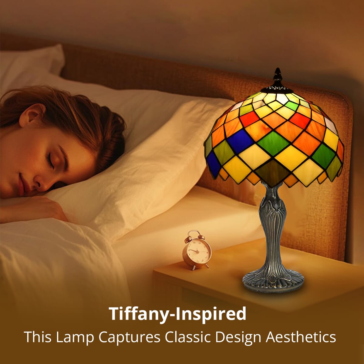 Tiffany Style Lamp Shade with Multi Color Oval Shape Geometric Pattern 10 (E26 Bulb Not Included) image number 5